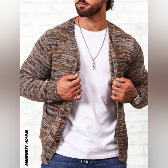 MANFINITY STAND COLLAR KNIT CARDIGAN BUTTON UP SWEATER SIZE MEDIUM - Picture 2 of 5